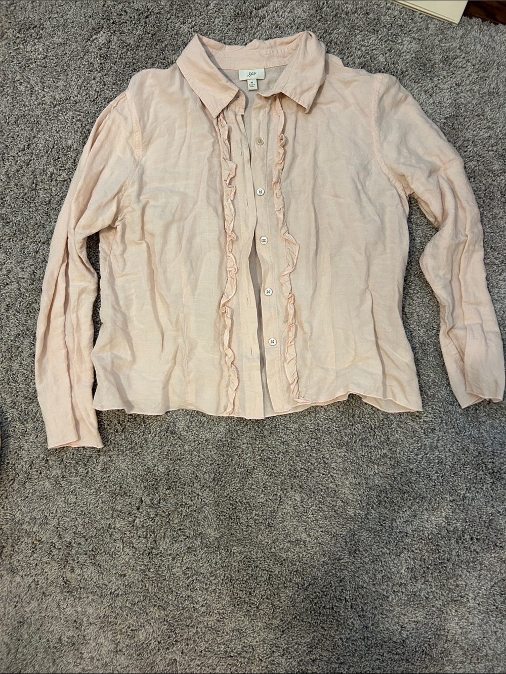 Light Pink Ruffle Trim Button-Up Blouse- linen and rayon from
Bamboo